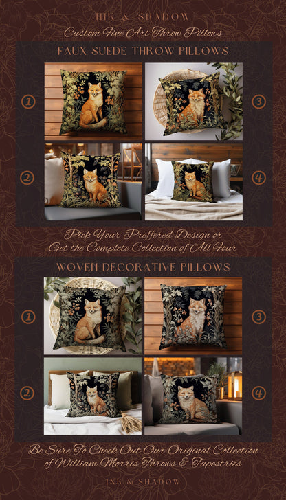 Nature Blanket Woven Fox Tapestry | Woodland Folk Art Blanket Woven Tapestry William Morris Style Woodland Gothic Decor Dark Cottagecore Fox