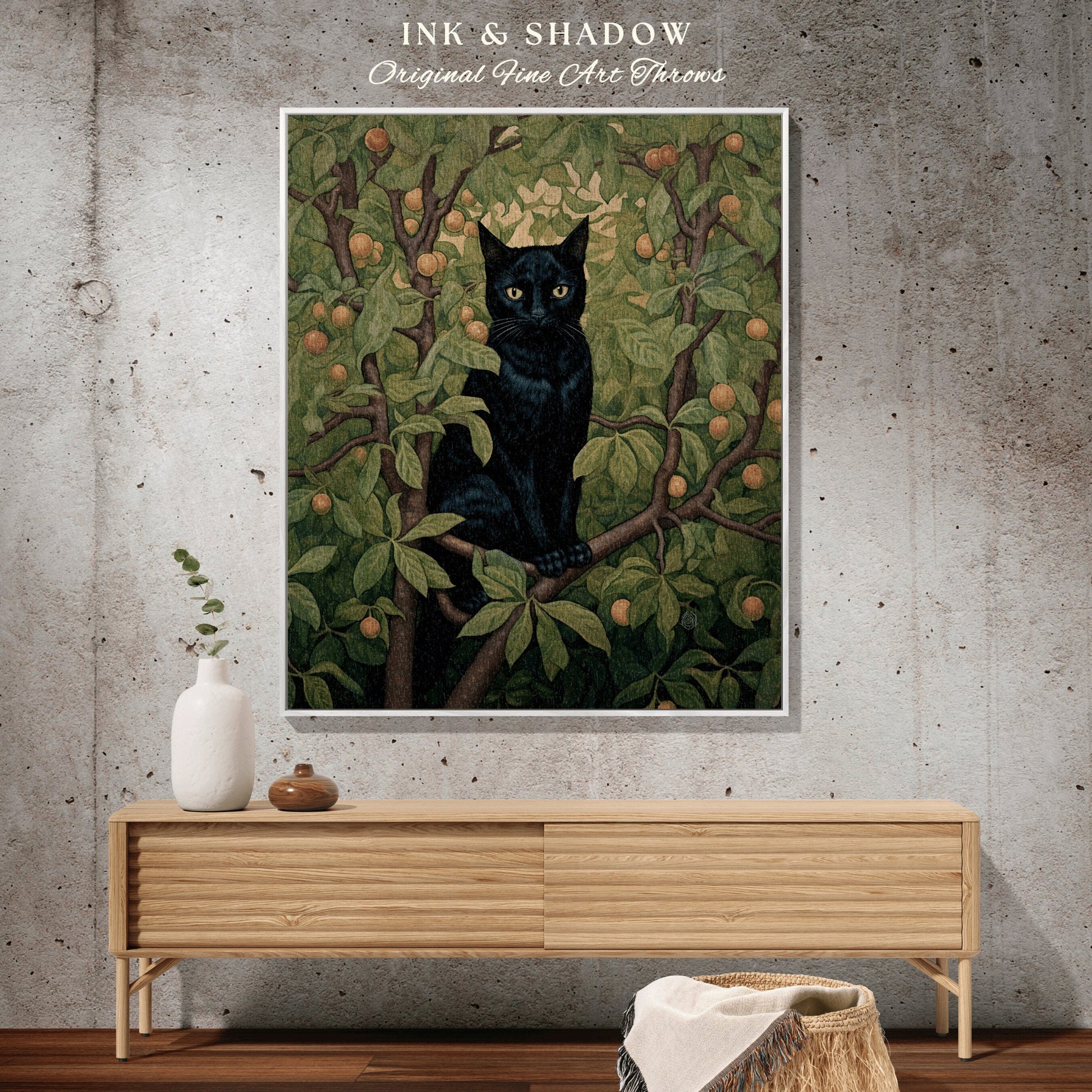 Black Cat Tapestry Botanical Blanket | Woven Throw Black Cat Painting Pastel Decor Indie Aesthetic Dorm Room Tapestry Blanket Cute Cat Art |