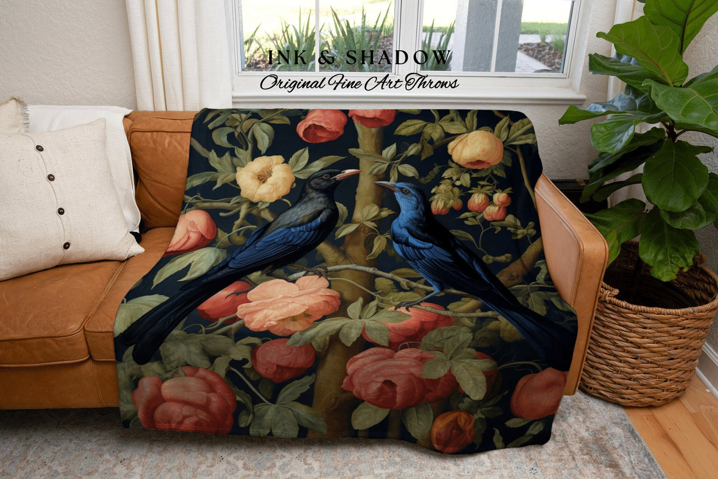 Gothic Floral Crow Tapestry Blanket | Crowcore William Morris Style Witchy Decor Bedroom Landscape Tapestry Cottagegoth Room Decor Witchy |