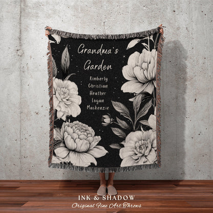 Personalized Garden Throw Blanket | Custom Last Name Tapestry Meaningful Gift for Mom Sentimental Family Heirloom Throw Floral