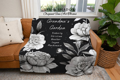 Personalized Garden Throw Blanket | Custom Last Name Tapestry Meaningful Gift for Mom Sentimental Family Heirloom Throw Floral