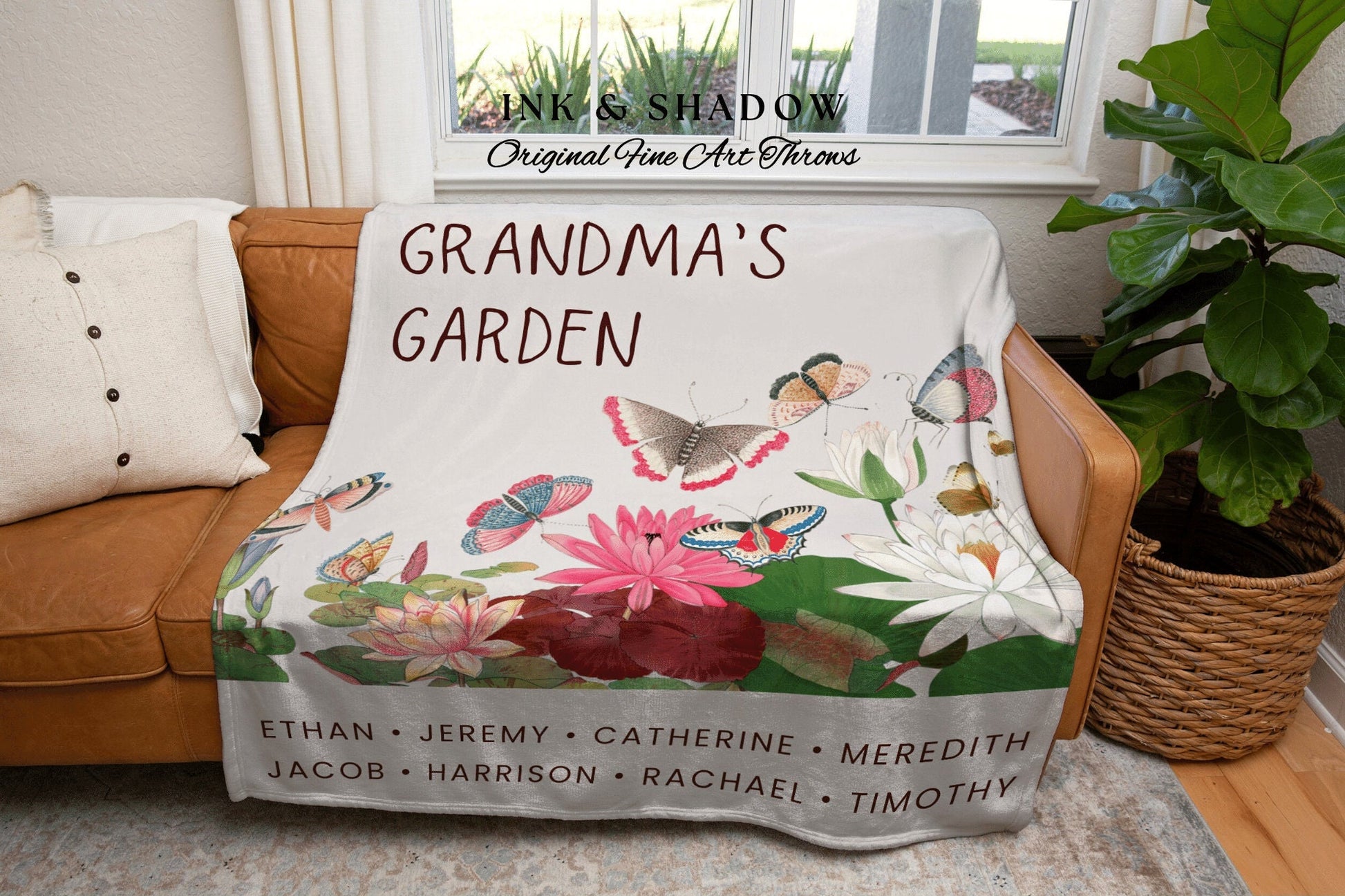 Sentimental Gift for Grandma | Grandma's Garden Woven Tapestry Personalized Gift from Grandkids Thoughtful Family Cozy Throw for Mom |