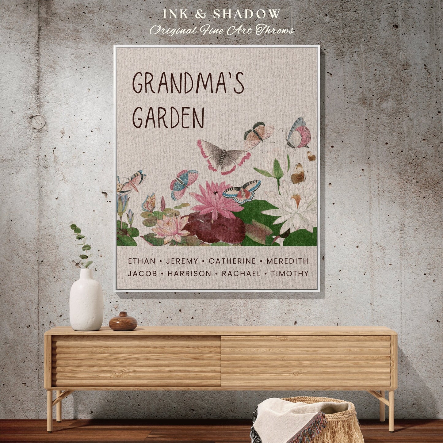 Sentimental Gift for Grandma | Grandma's Garden Woven Tapestry Personalized Gift from Grandkids Thoughtful Family Cozy Throw for Mom |