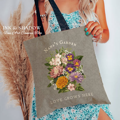 Nana's Garden Birth Flower Tote | Custom Birth Month Flower Grandma's Garden Tote Personalized Birth Flower Gift for Grandma Custom Tote Bag