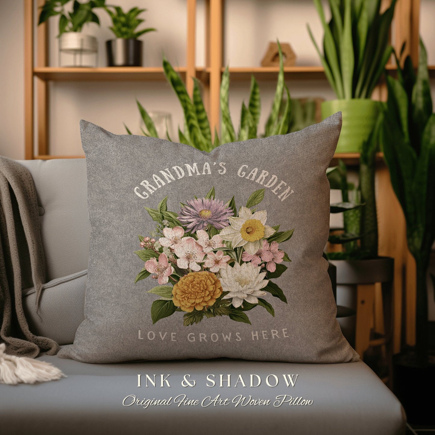 Family Garden Birth Flower Bouquet Pillow | Custom Birth Month Flower Nana's Garden Pillow Personalized Birth Flower Gift for Mom Custom |