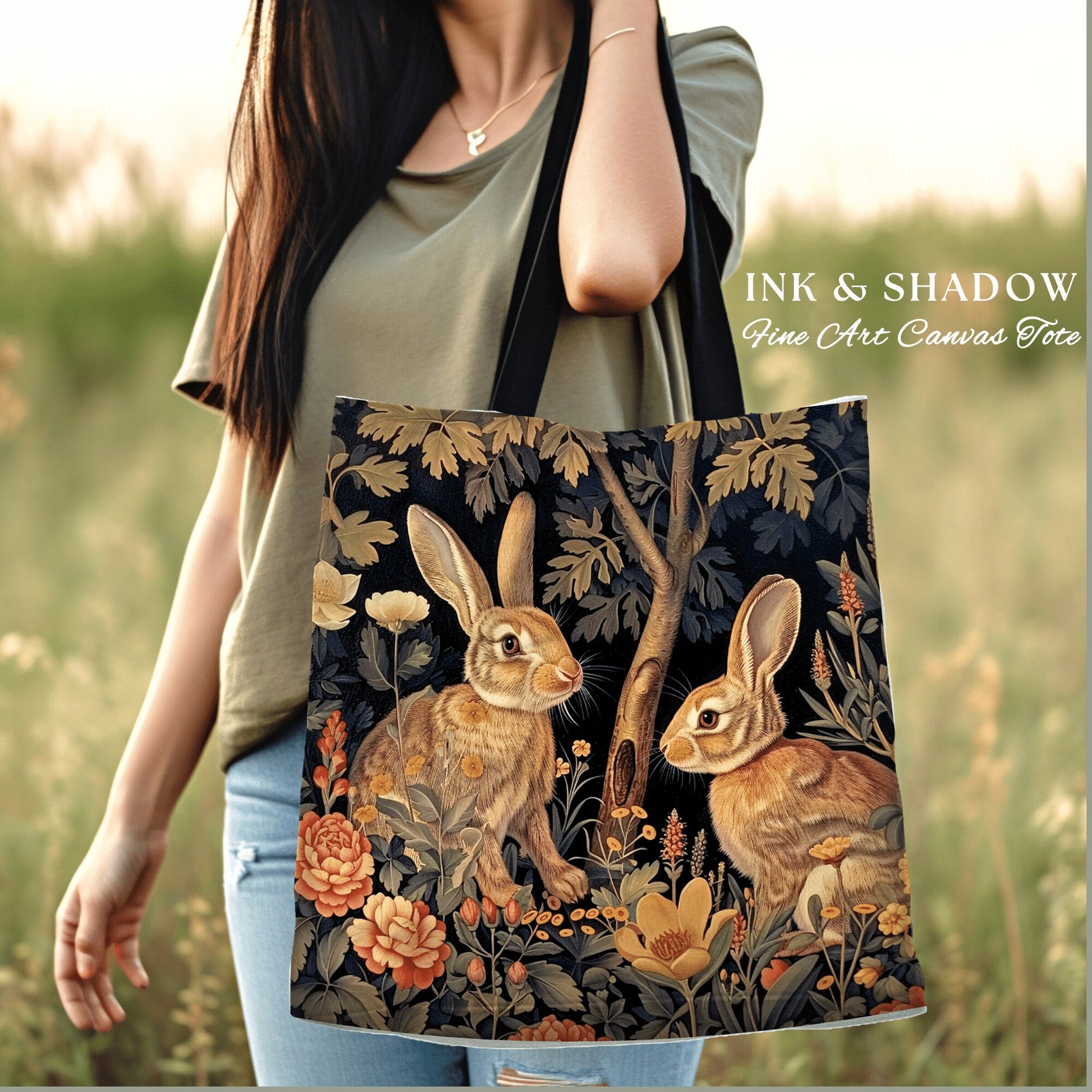 Forest Aesthetic Rabbit Bag | Boho Satchel Folk Art Woven Tapestry Bag William Morris Dark Botanical Aesthetic Spring Gothic Medieval