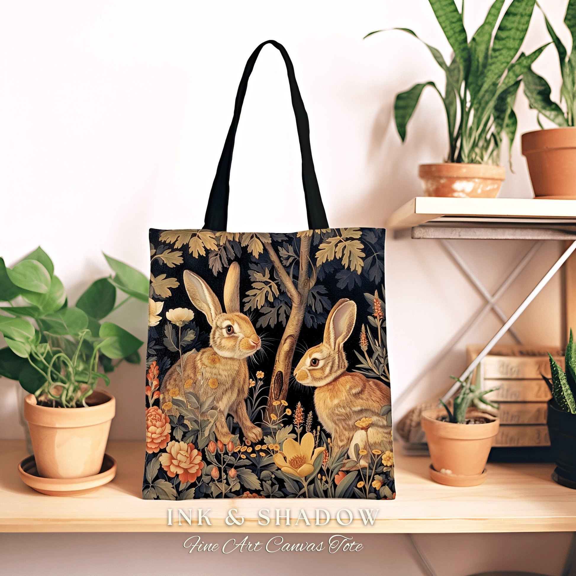 Forest Aesthetic Rabbit Bag | Boho Satchel Folk Art Woven Tapestry Bag William Morris Dark Botanical Aesthetic Spring Gothic Medieval