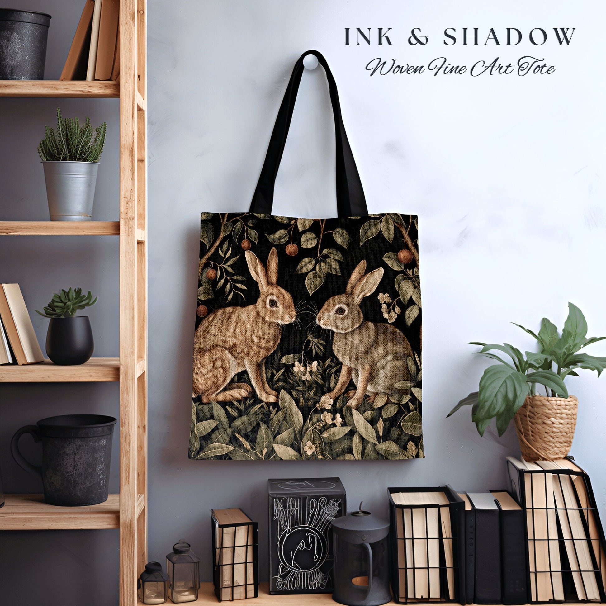 Dark Woodland Botanical Bag | Boho Satchel Folk Art Woven Tapestry Bag William Morris Dark Botanical Aesthetic Spring Gothic Medieval Tote