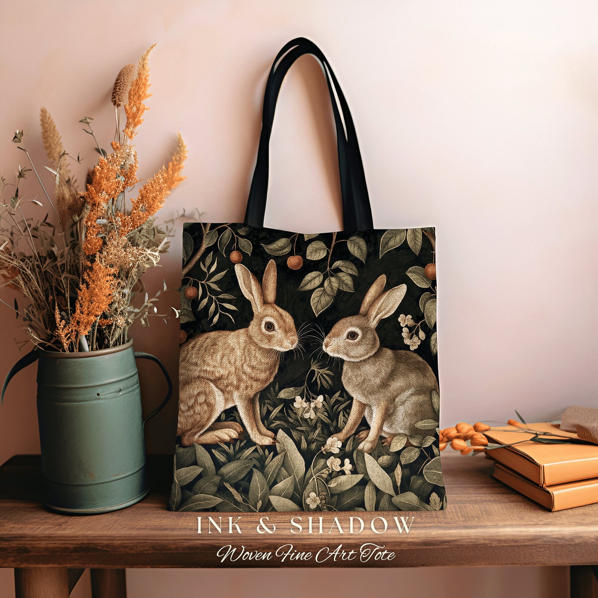 Dark Woodland Botanical Bag | Boho Satchel Folk Art Woven Tapestry Bag William Morris Dark Botanical Aesthetic Spring Gothic Medieval Tote