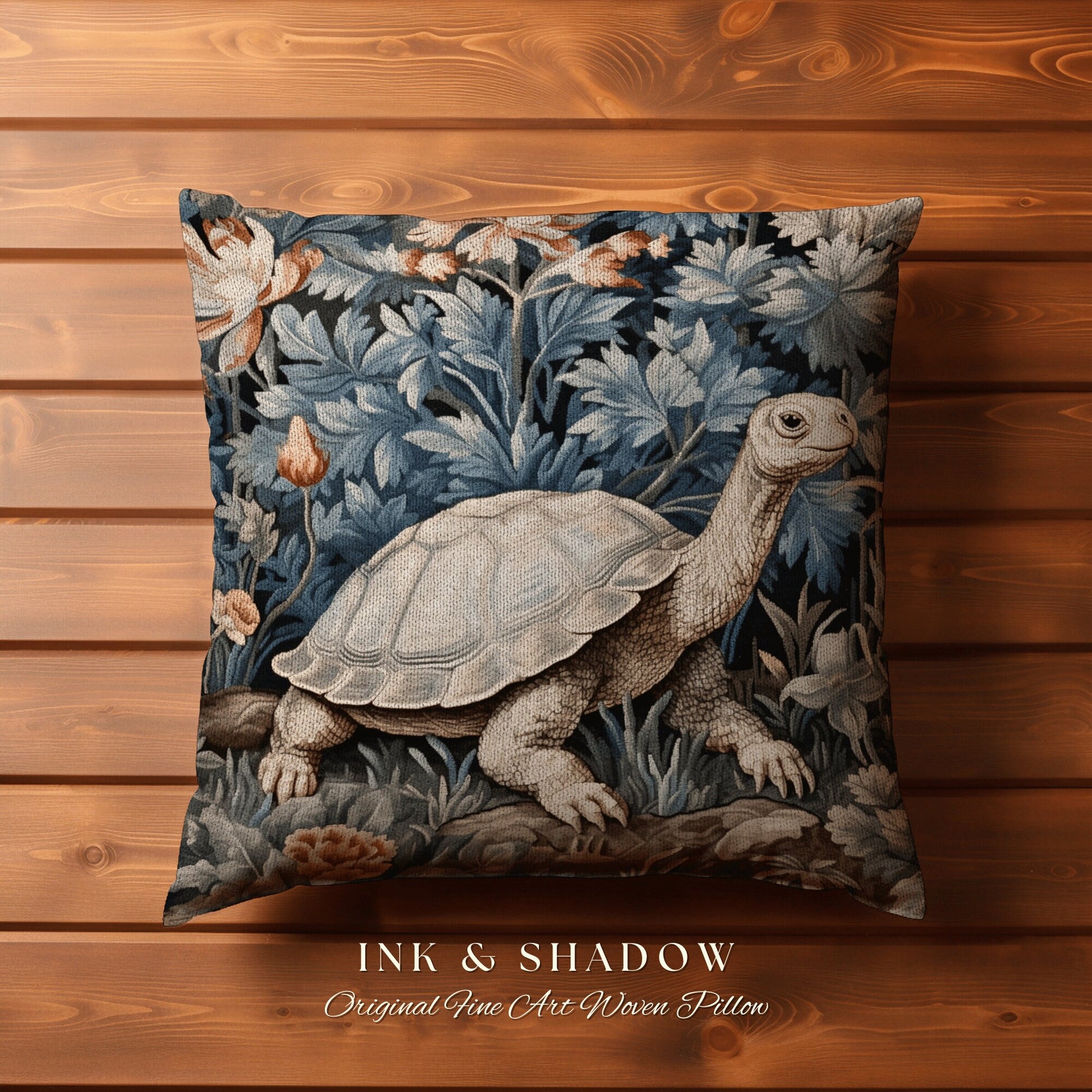 Woodland Botanical Tortoise Pillow | Mushroomcore Pillow William Morris Inspired Boho Decor Crowcore Pillow Fairy Aesthetic Pillow Morris