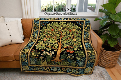 Medieval Tree Blanket | Maximalist William Morris Inspired Throw Botanical Tapestry Medieval Aesthetic Nordic Tapestry Renaissance Decor