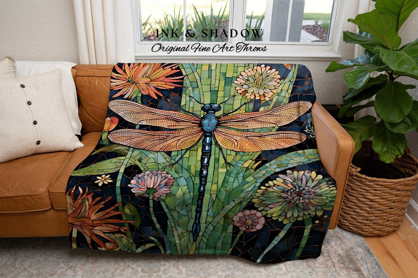 Dragonfly Blanket Whimsical Throw | Dragon Fly Woven Tapestry Fairycore Gift for Her Stained Glass Aesthetic Woodland Gothic Room Decor |