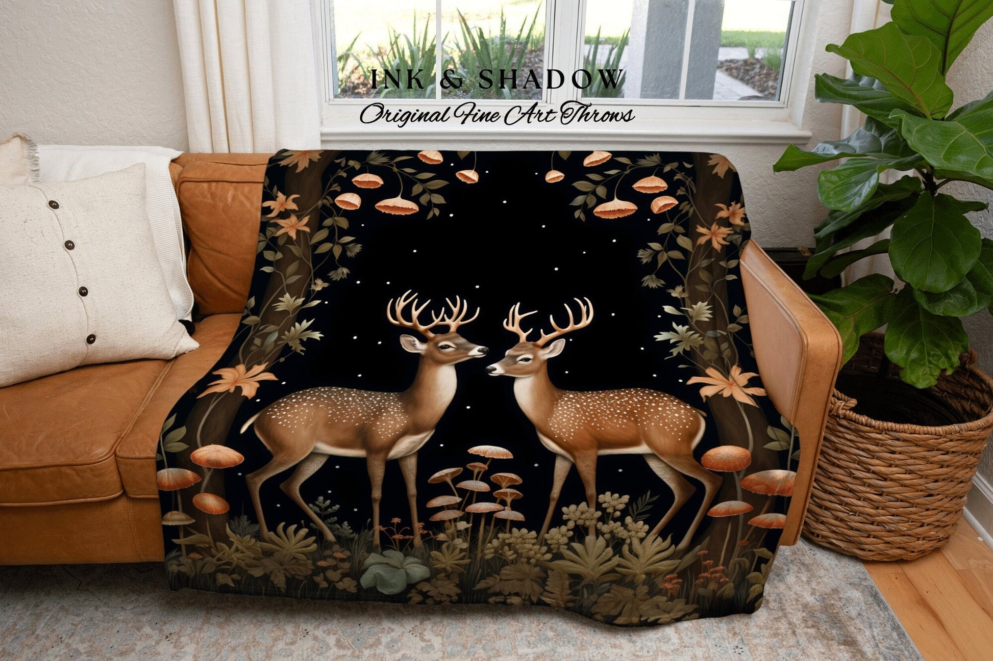 Cottagegoth Deer Tapestry Rustic | Folklore Aesthetic Blanket Woven William Morris Decor Dark Cottagecore Gothic Fairycore Deer Witchy |