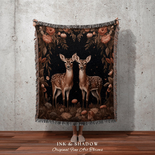 Renaissance Throw Blanket Woven | Folklore Aesthetic Tapestry Woven William Morris Decor Dark Cottagecore Gothic Fairycore Deer Mystical