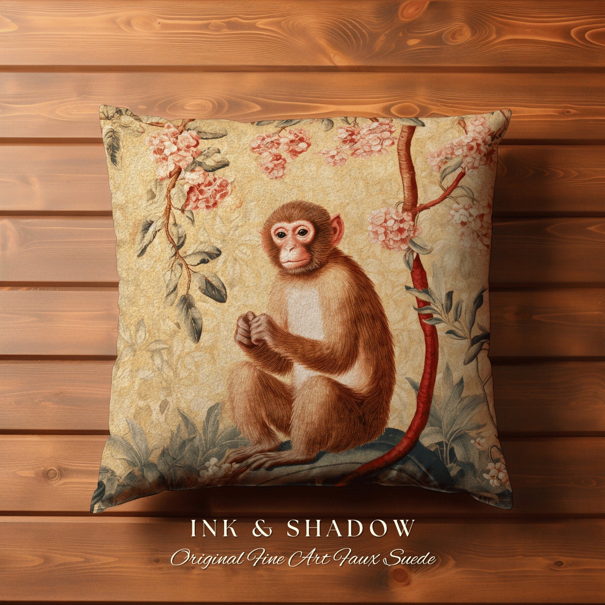 Light Victorian Gothic Monkey Pillow Jungle Aesthetic Decor Soft Cottagecore Woven Tapestry Throw Pillow Vintage Aesthetic Fairycore Decor