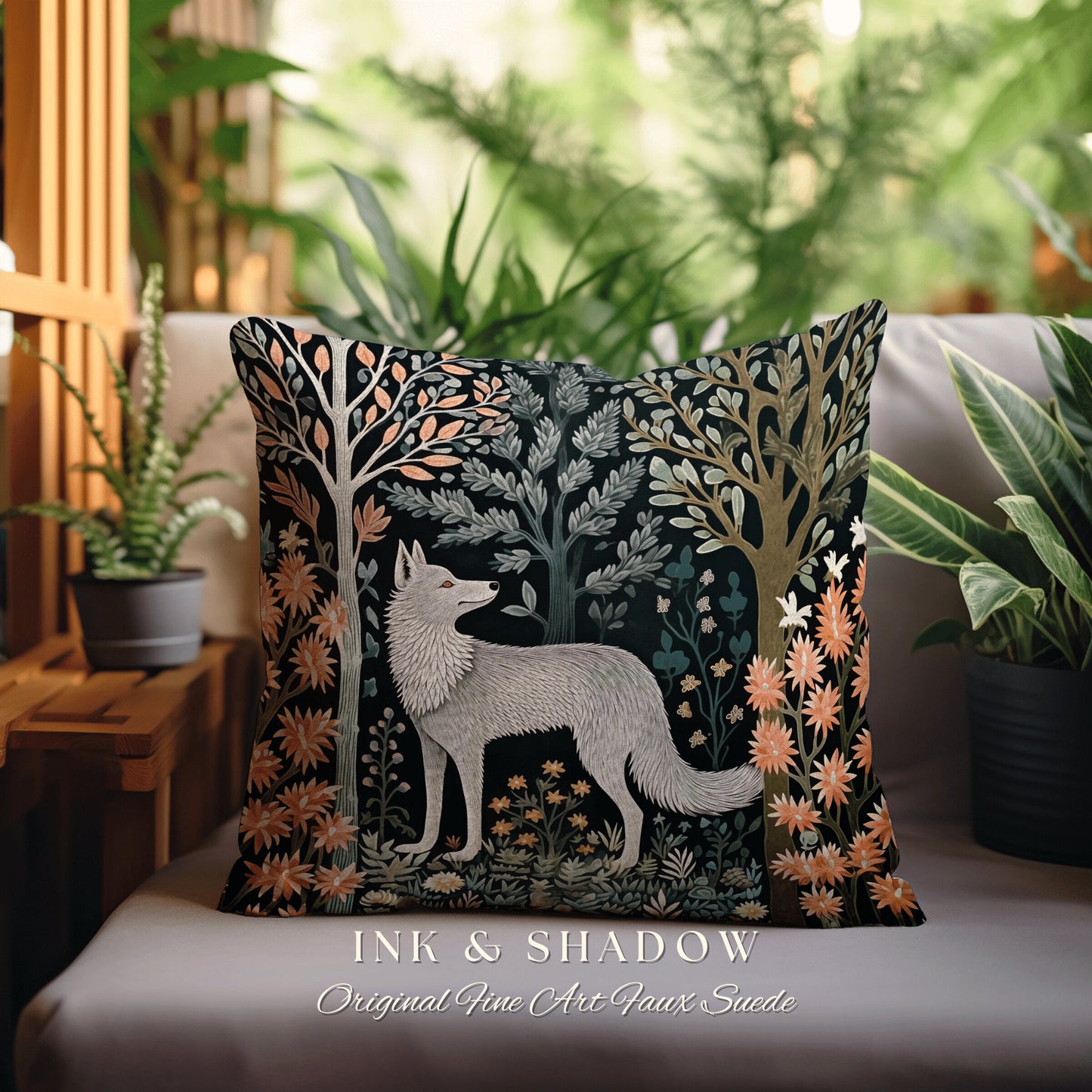 Scandinavian Fox Throw Pillow | Dark Academia William Morris Inspired Cushion Goth Aesthetic Medieval Woven Pillow Danish Fox Decor |