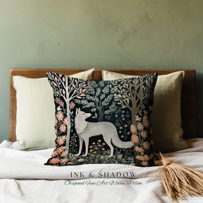 Scandinavian Fox Throw Pillow | Dark Academia William Morris Inspired Cushion Goth Aesthetic Medieval Woven Pillow Danish Fox Decor |