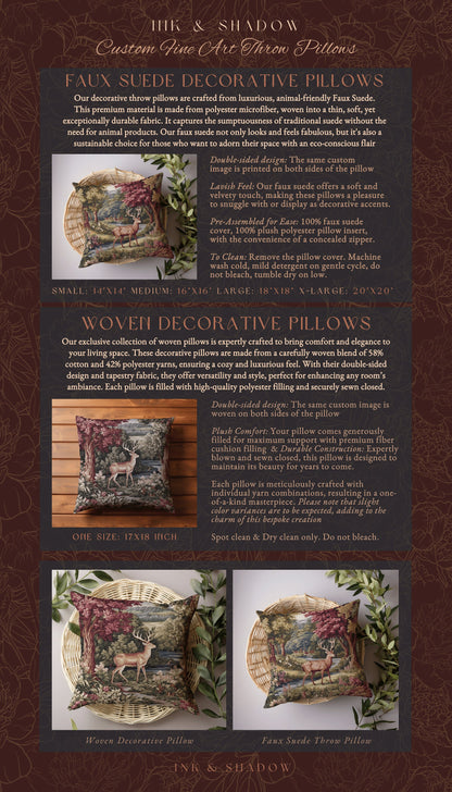 Woven Pillow Woodland Deer | Ornate Deer Tapestry Witchy Decor Fairycore Gift Victorian Aesthetic Room Decor Mystical Deer Throw Pillow