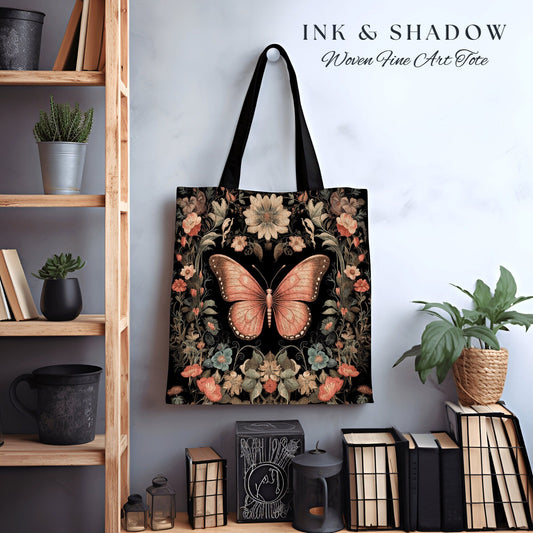 Fairy Grunge Tote Bag | Cottagecore Gift for Butterfly Lover Dark Academia Floral Satchel Witchy Fairycore Pastel Aesthetic Tapestry Bag |