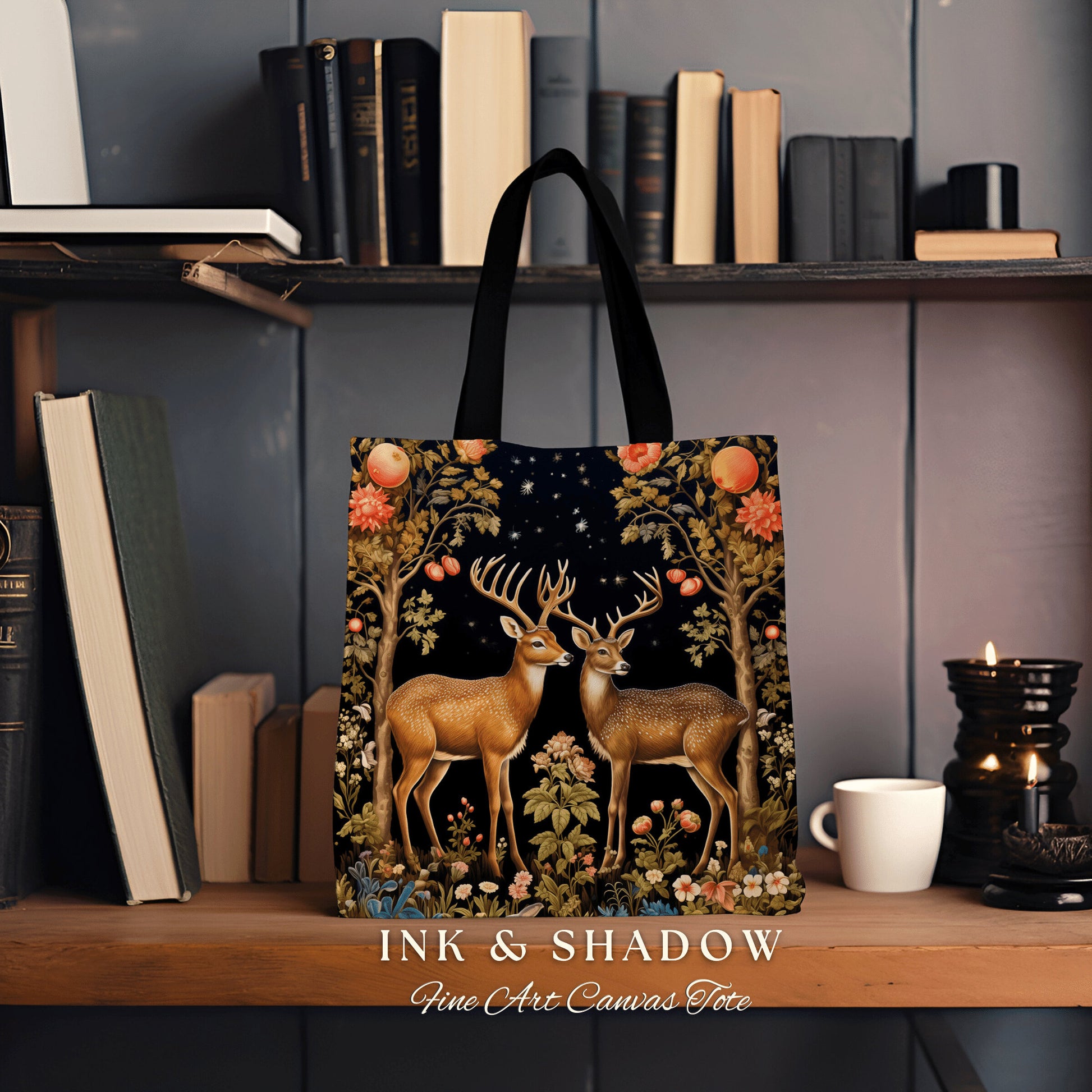 Fairycore Everyday Tote Bag | Folklore Aesthetic Shoulderbag Woven William Morris Bag Dark Fairy Core Gothic Botanical Deer Eclectic Style