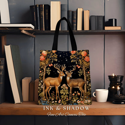 Fairycore Everyday Tote Bag | Folklore Aesthetic Shoulderbag Woven William Morris Bag Dark Fairy Core Gothic Botanical Deer Eclectic Style