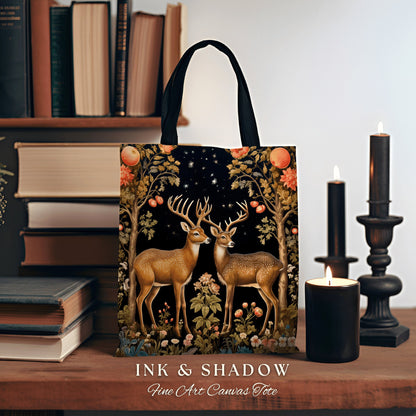 Fairycore Everyday Tote Bag | Folklore Aesthetic Shoulderbag Woven William Morris Bag Dark Fairy Core Gothic Botanical Deer Eclectic Style