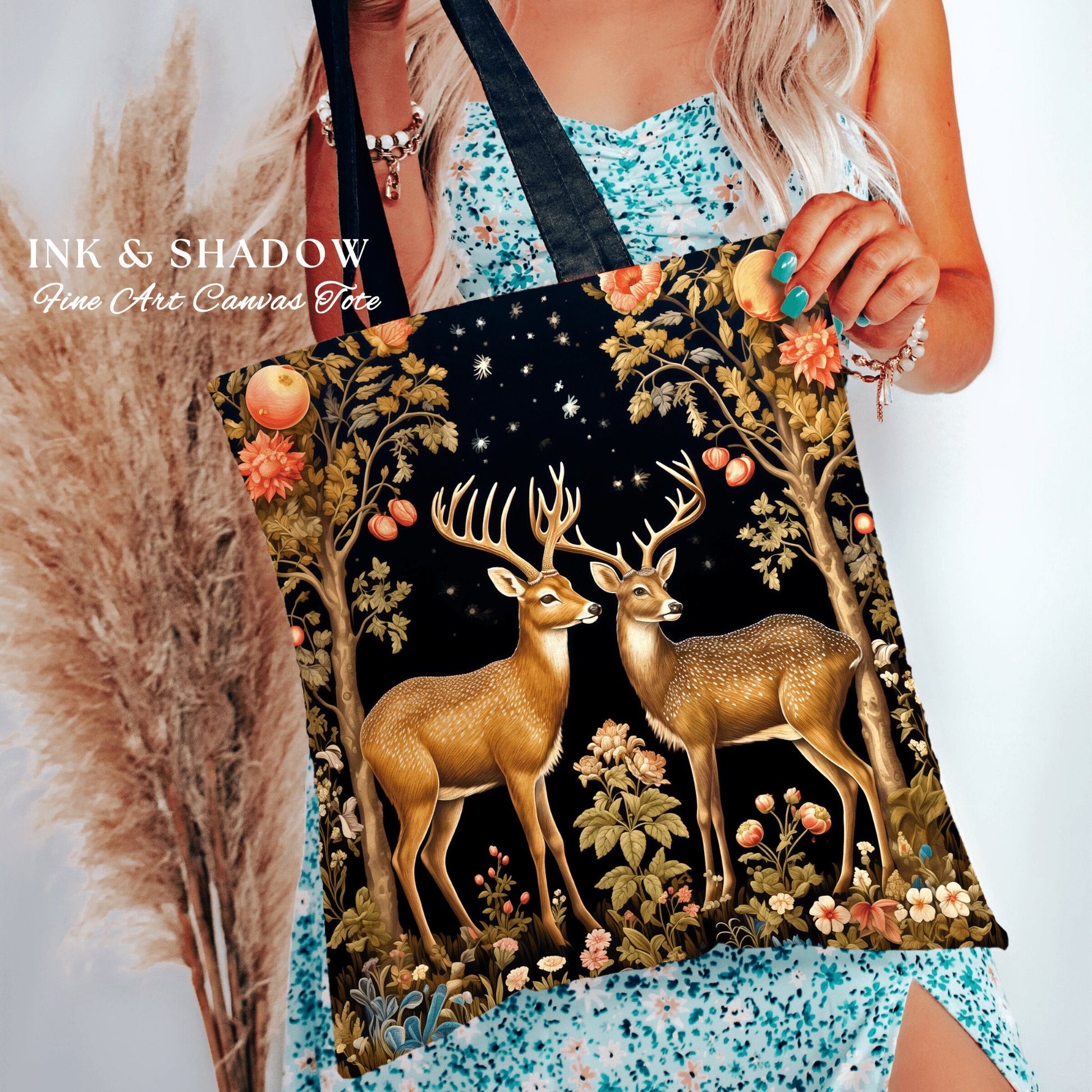 Fairycore Everyday Tote Bag | Folklore Aesthetic Shoulderbag Woven William Morris Bag Dark Fairy Core Gothic Botanical Deer Eclectic Style