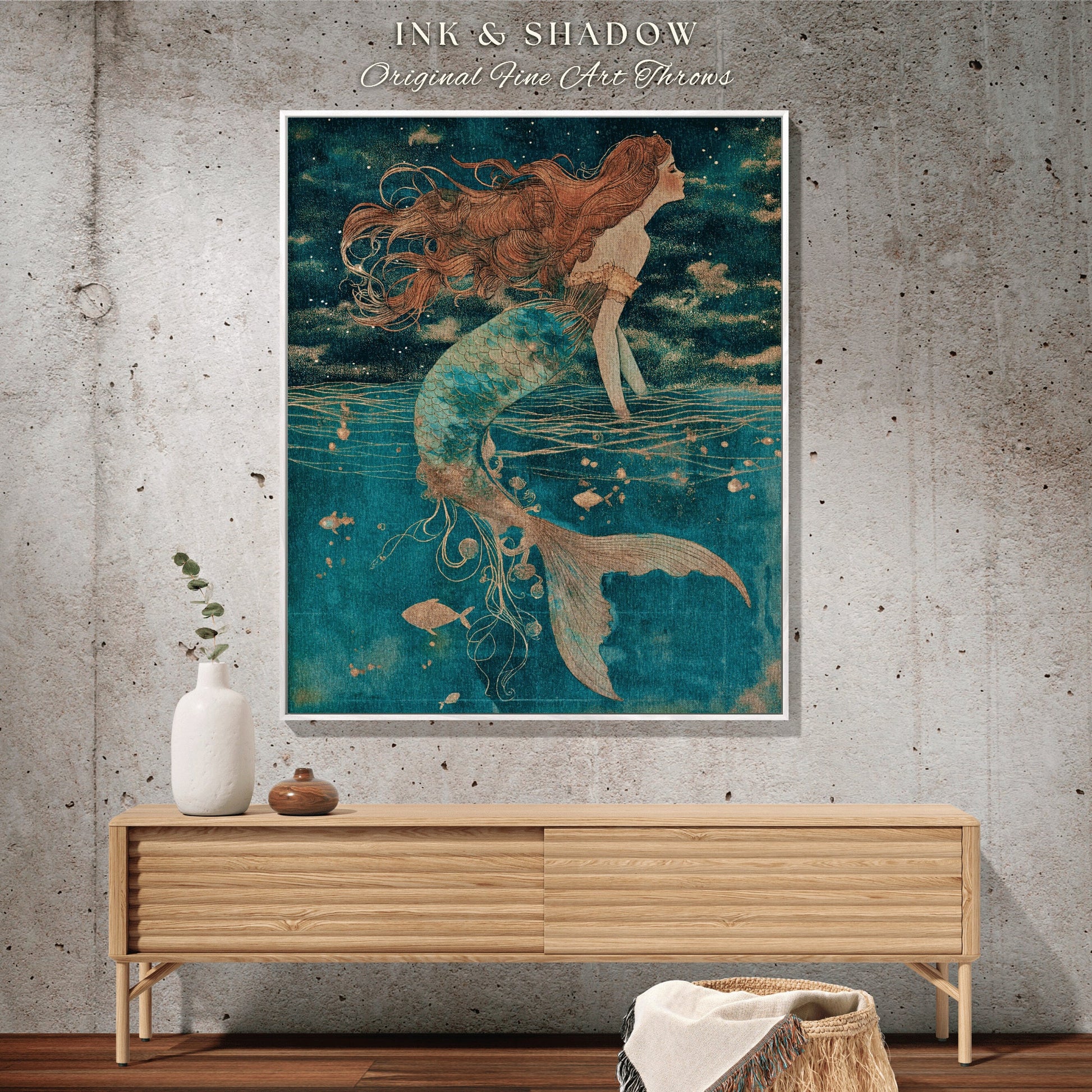 Mermaid Tapestry Blanket | Siren Aesthetic Celestial Wall Art Fairycore Decor Art Nouveau Woven Throw Fairy Grunge Room Decor Ethereal |