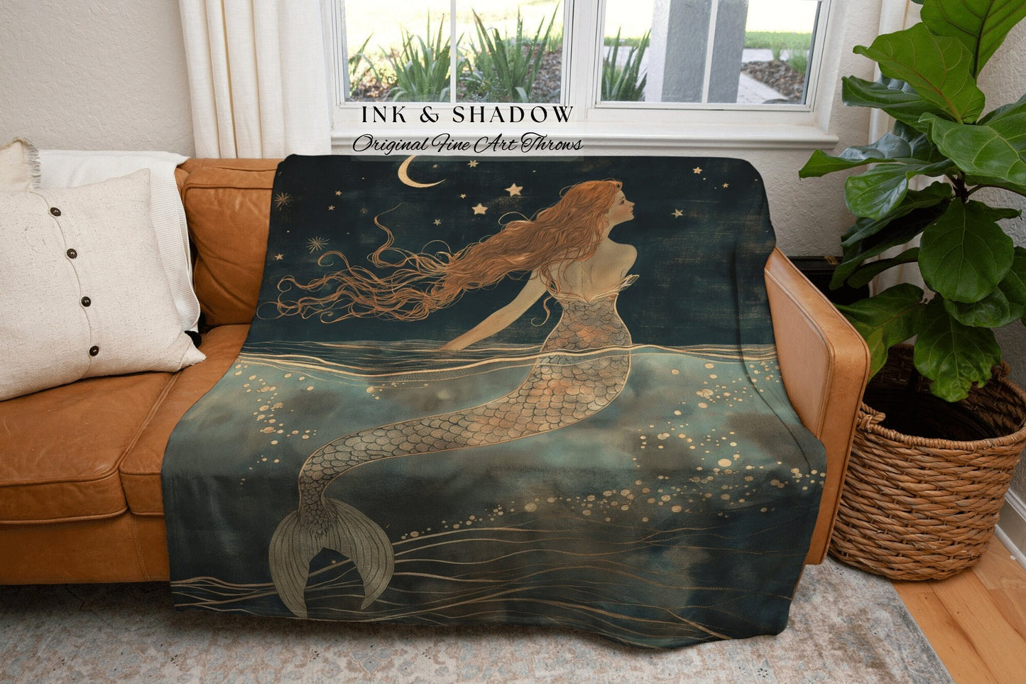 Cozy Mermaid Throw Blanket | Mermaidcore Bedroom Celestial Sea Witch Tapestry Fairycore Decor Art Nouveau Fairy Grunge Moody Aesthetic |