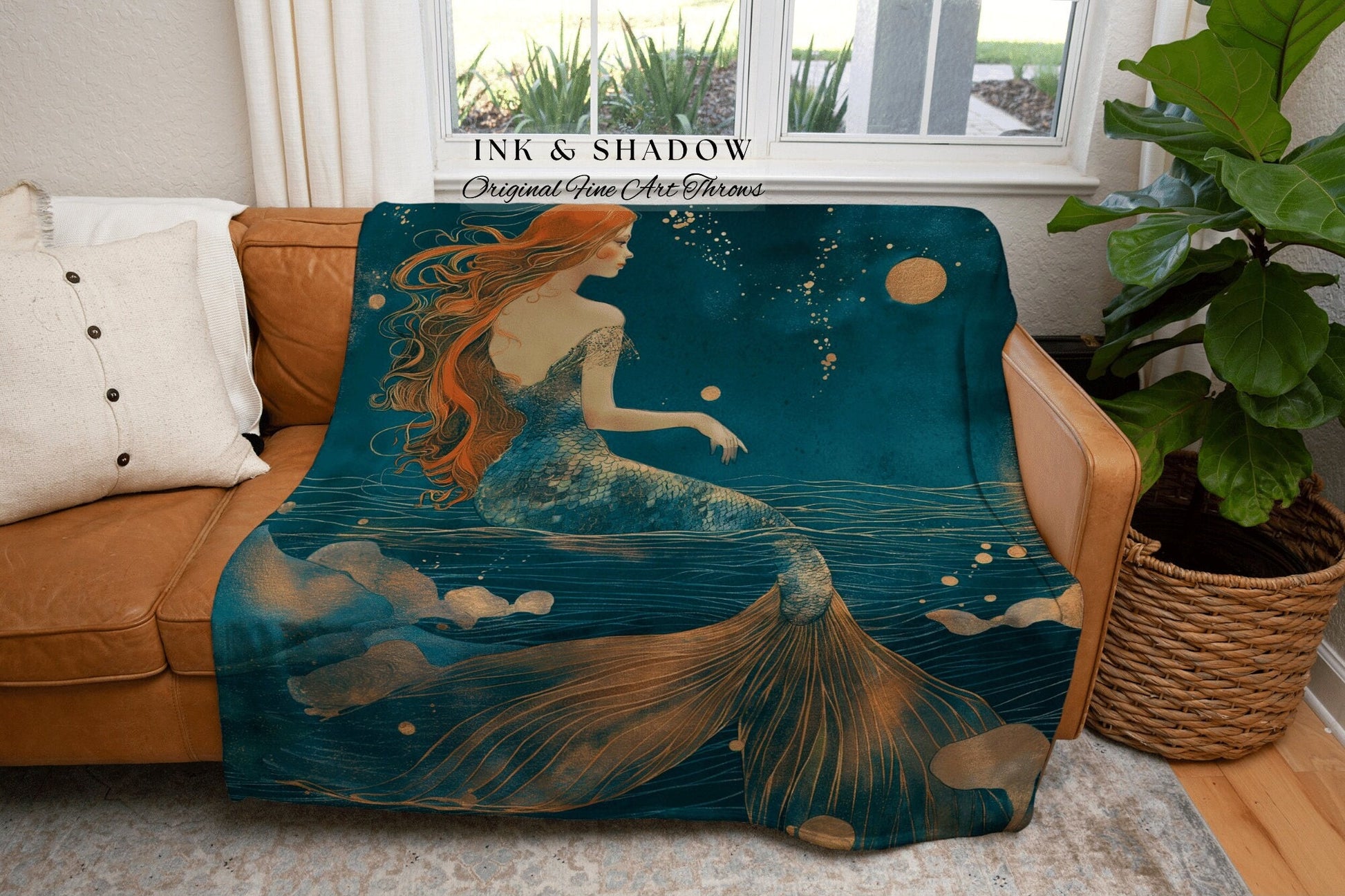 Siren Wall Tapestry Woven | Mermaidcore Aesthetic Celestial Sea Witch Wall Art Fairycore Decor Art Nouveau Fairy Grunge Room Decor Ethereal