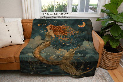 Sea Princess Cozy Throw Blanket | Fairycore Bedroom Celestial Throw Ethereal Tapestry Sirencore Decor Witchy Celestial Woven Wall Art