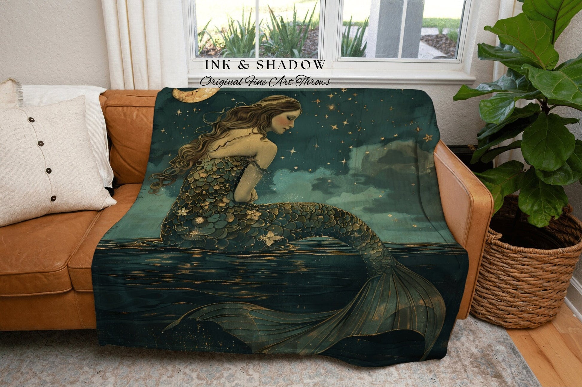 Sea Goddess Throw Blanket | Mermaidcore Bedroom Celestial Sea Witch Tapestry Fairycore Decor Art Nouveau Fairy Grunge Moody Decor Dark