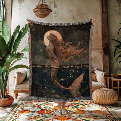 Sea Witch Woven Tapestry | Fairycore Bedroom Celestial Siren Blanket Ethereal Sirencore Decor Art Nouveau Fairy Grunge Witchy Wall Art