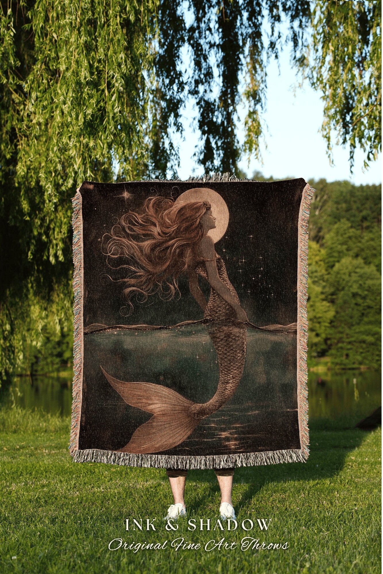 Ethereal Mermaid Woven Blanket | Fairycore Bedroom Celestial Sea Witch Tapestry Sirencore Decor Art Nouveau Fairy Grunge Witchy Wall Art