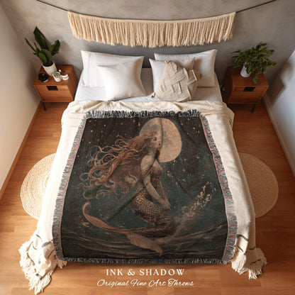 Mythology Tapestry Woven Throw | Fairycore Bedroom Celestial Siren Blanket Ethereal Sirencore Decor Art Nouveau Witchy Grunge Aesthetic