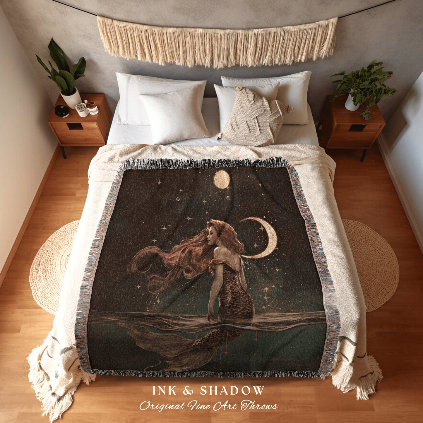 Dark Fairycore Siren Blanket | Mermaidcore Bedroom Celestial Sea Witch Tapestry Sirencore Decor Art Nouveau Fairy Grunge Witchy Wall Art |