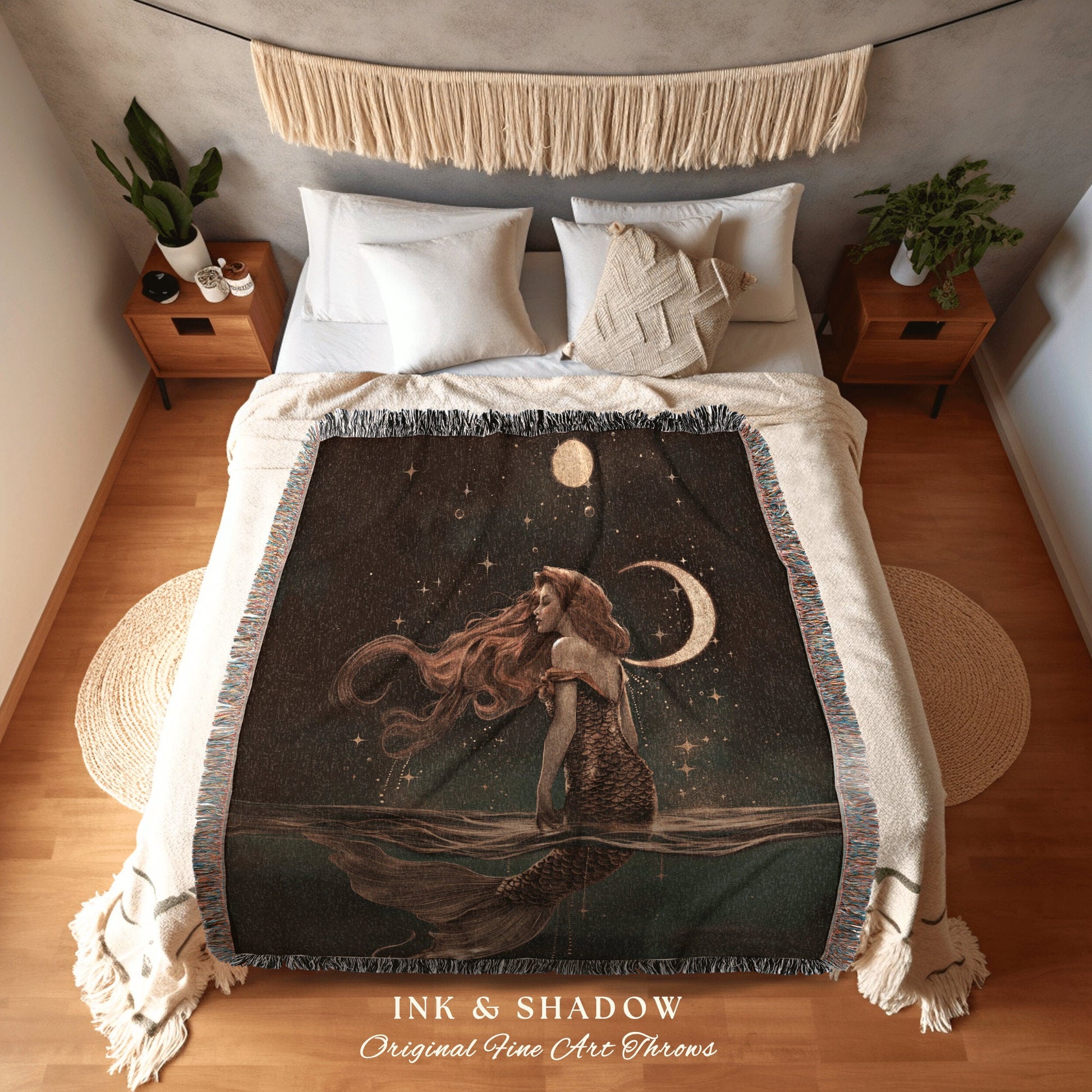 Dark Fairycore Siren Blanket | Mermaidcore Bedroom Celestial Sea Witch Tapestry Sirencore Decor Art Nouveau Fairy Grunge Witchy Wall Art |