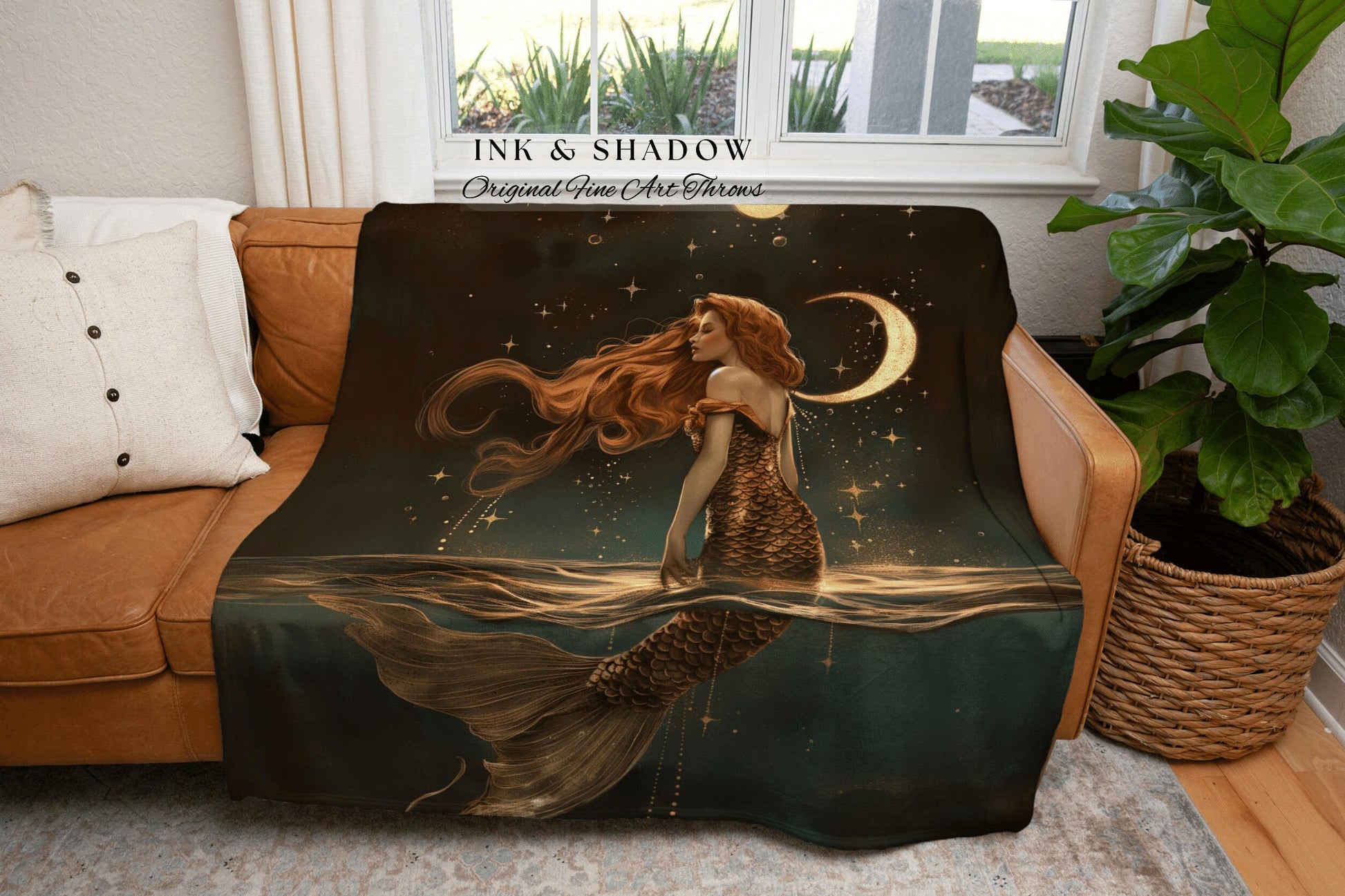 Dark Fairycore Siren Blanket | Mermaidcore Bedroom Celestial Sea Witch Tapestry Sirencore Decor Art Nouveau Fairy Grunge Witchy Wall Art |