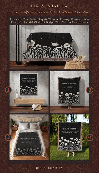 Family Garden Blanket Woven | Personalized Last Name Tapestry Custom Gift for Mom Sentimental Family Heirloom