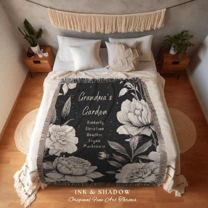 Personalized Garden Throw Blanket | Custom Last Name Tapestry Meaningful Gift for Mom Sentimental Family Heirloom Throw Floral