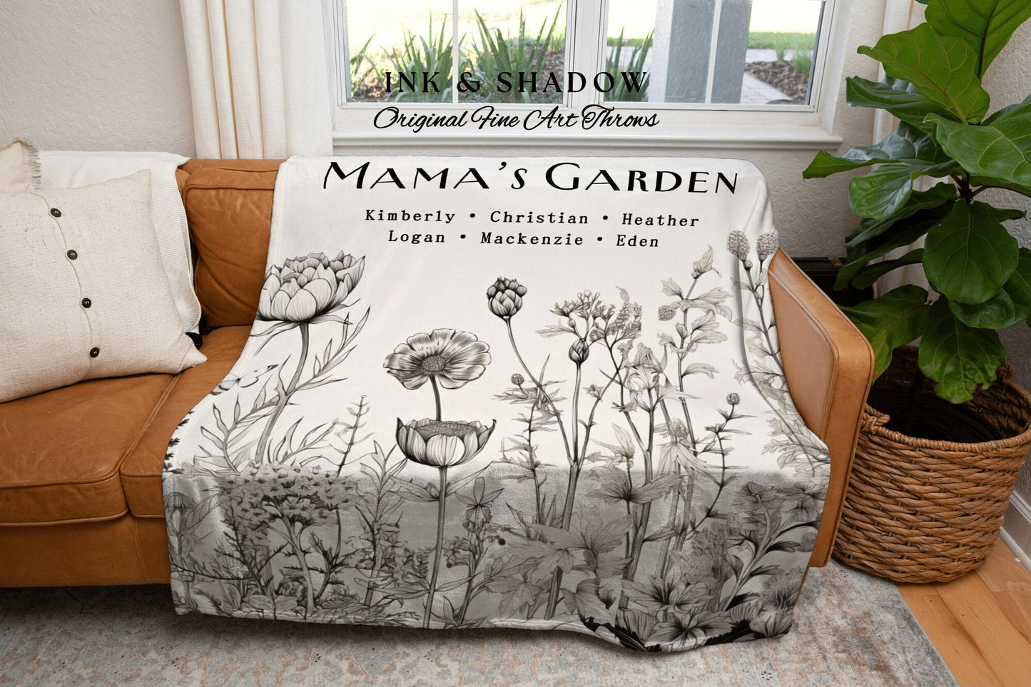 Mammas Garden Woven Tapestry | Personalized Last Name Blanket Meaningful Gift for Mom Sentimental Family Heirloom Throw Kids Names Custom