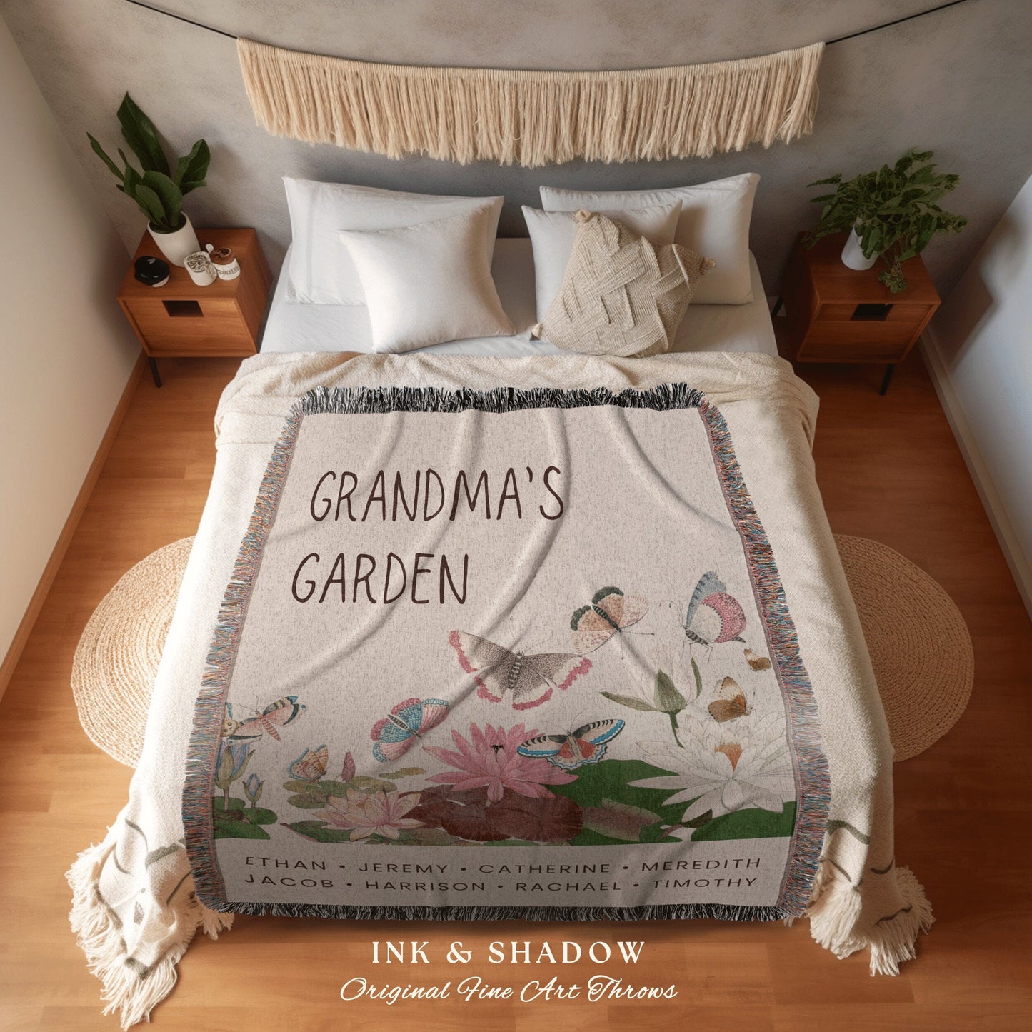 Sentimental Gift for Grandma | Grandma's Garden Woven Tapestry Personalized Gift from Grandkids Thoughtful Family Cozy Throw for Mom |