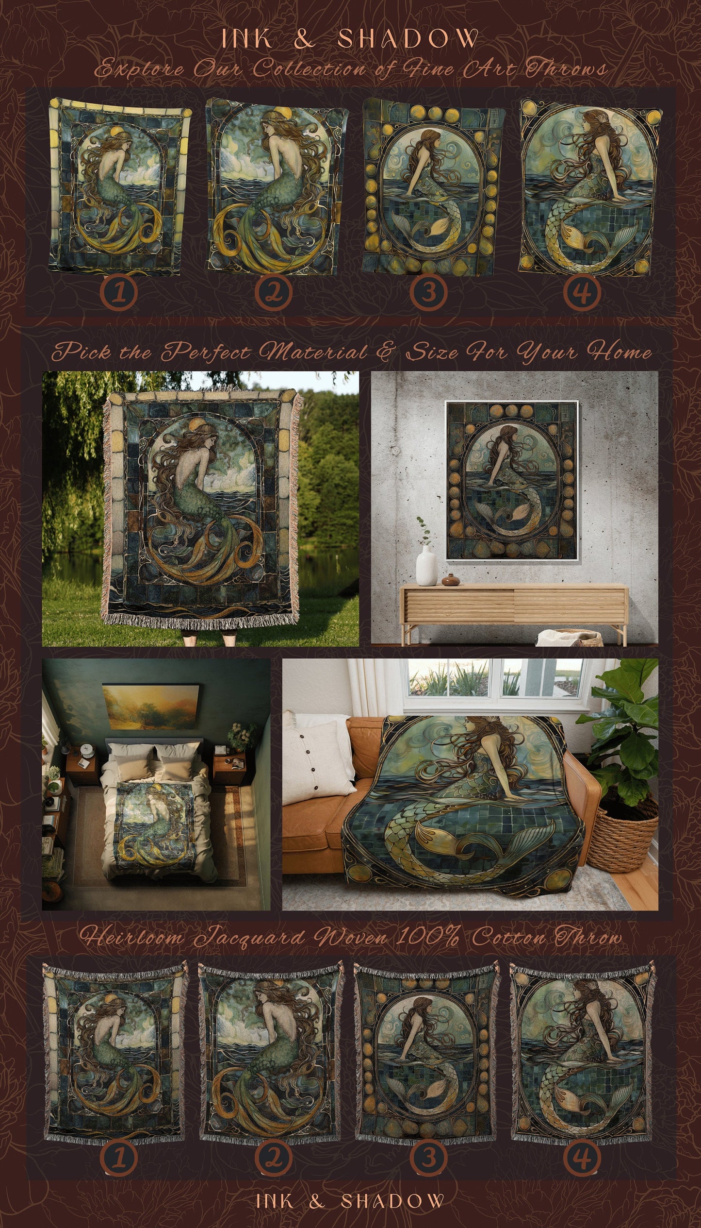Rustic Siren Mermaid Tapestry | Cottagecore Bedroom Celestial Throw Ethereal Tapestry Sirencore Decor Witchy Wall Art Fairy Grunge Mermaid |