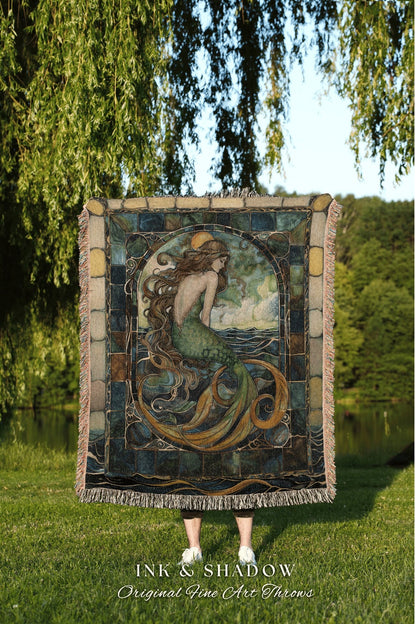 Rustic Siren Mermaid Tapestry | Cottagecore Bedroom Celestial Throw Ethereal Tapestry Sirencore Decor Witchy Wall Art Fairy Grunge Mermaid |