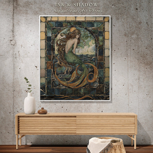 Rustic Siren Mermaid Tapestry | Cottagecore Bedroom Celestial Throw Ethereal Tapestry Sirencore Decor Witchy Wall Art Fairy Grunge Mermaid |