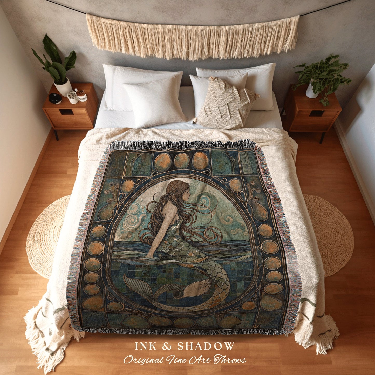 Dreamy Mermaid Tapestry Blanket | Fairycore Bedroom Celestial Siren Throw Ethereal Tapestry Sirencore Decor Witchy Stained Glass Aesthetic