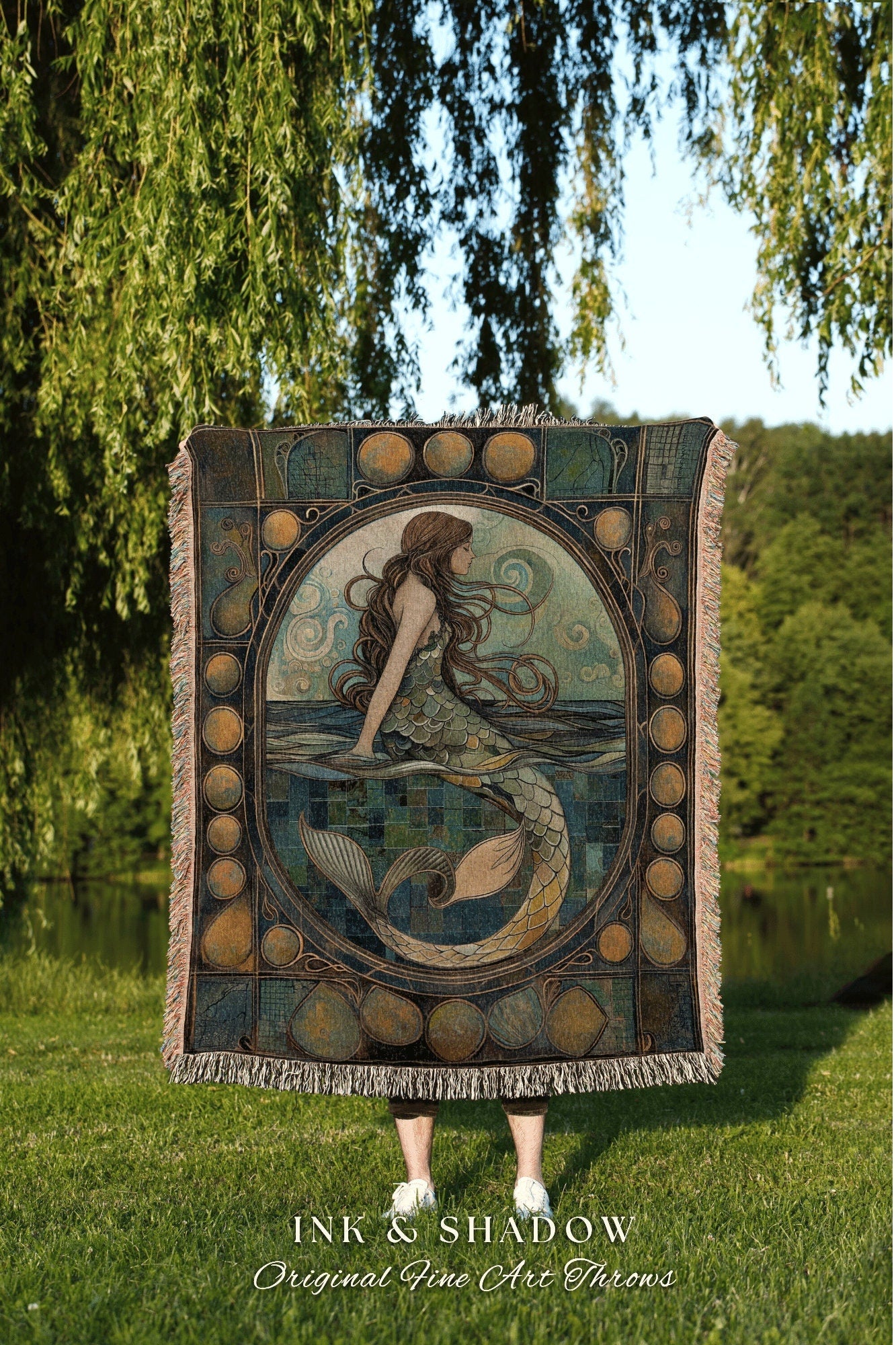 Dreamy Mermaid Tapestry Blanket | Fairycore Bedroom Celestial Siren Throw Ethereal Tapestry Sirencore Decor Witchy Stained Glass Aesthetic