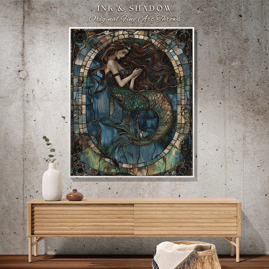 Dark Mermaid Woven Wall Tapestry | Dark Cottagecore Bedroom Celestial Throw Ethereal Tapestry Sirencore Decor Witchy Art Fairy Grunge |