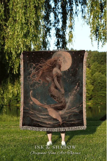 Mythology Tapestry Woven Throw | Fairycore Bedroom Celestial Siren Blanket Ethereal Sirencore Decor Art Nouveau Witchy Grunge Aesthetic