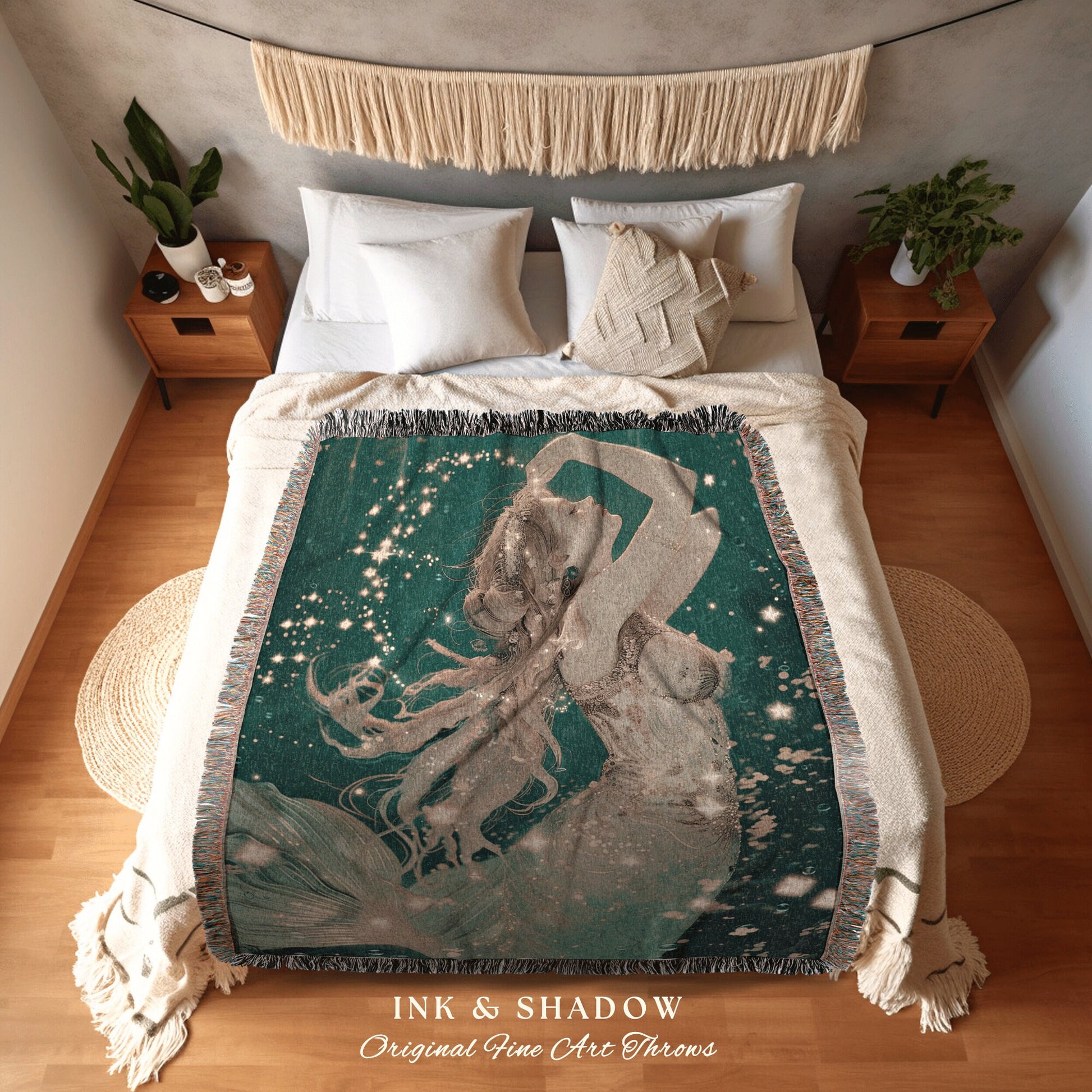 Magic Aesthetic Mermaid Tapestry | Fairycore Bedroom Celestial Siren Throw Ethereal Tapestry Sirencore Decor Witchy Wall Art Fairy Grunge